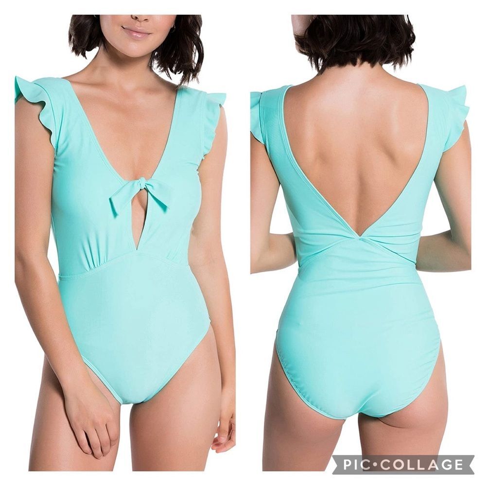 Marina West Mint green low v-neck bathing suit womens size small